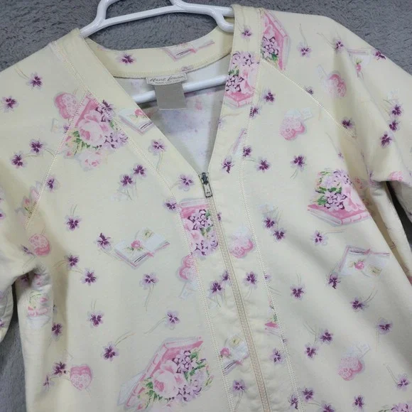 Vintage Anne Levin Nightgown Womens Medium Cream Floral Books Grannycore Classic - Picture 2 of 14
